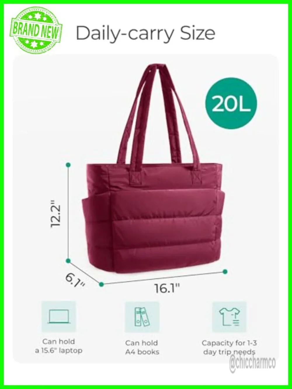 Puffy Tote Bag for Women Lightweight Laptop Work Bag Quilted Shoulder Handbag